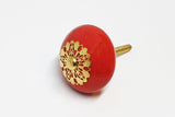 Ceramic vibrant red delicate gold metal decor vintage style 4cm round door knob B12