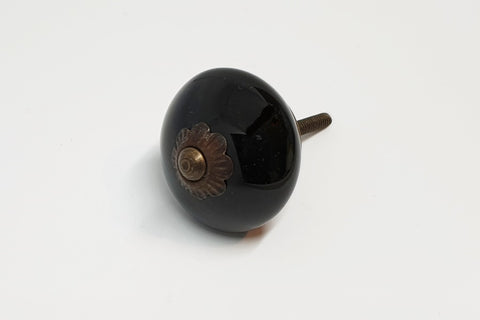 Ceramic white black metal silver decor vintage style 4cm round door knob handle