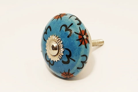 Ceramic aqua red floral unique funky round 4cm door knob pulls handles d18c