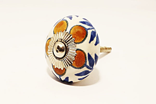 Ceramic blue brown unique floral round 4cm door knob pulls handles