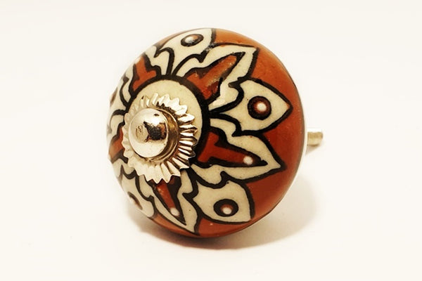 Ceramic brown embossed unique floral round 4cm door knob pulls handles