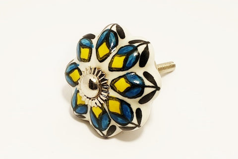 Ceramic yellow blue unique pumpkin 4.5cm door knob pulls handles C3b