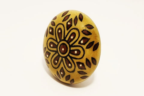 Ceramic earthy olive brown unique embossed floral round 4.5cm door knob C10a