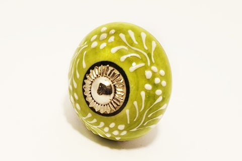 Ceramic  mint green white embossed floral unique funky round 4cm door knob SB