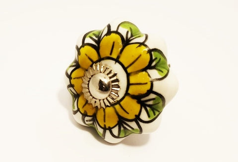 Ceramic yellow green flower pumpkin 4.5cm door knob pulls handles C3