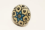Ceramic cream blue unique embossed floral round 4.5cm door knob pulls handles