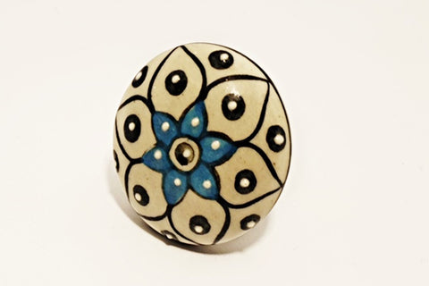 Ceramic cream blue unique embossed floral round 4.5cm door knob pulls handles