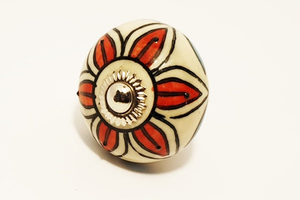 Ceramic cream  red flower unique floral round 4cm door knob pulls handles