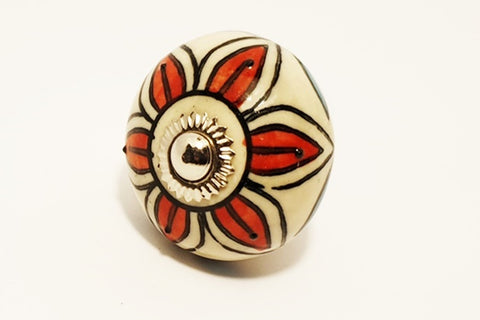 Ceramic cream  red flower unique floral round 4cm door knob pulls handles c10a