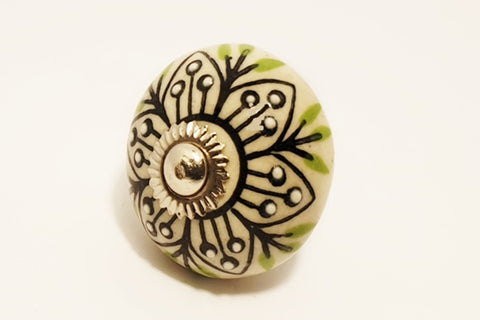 Ceramic cream green embossed unique floral round 4cm door knob pulls handles SB