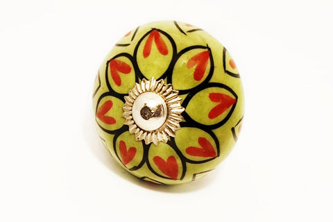 Ceramic green red unique floral round 4cm door knob pulls handles