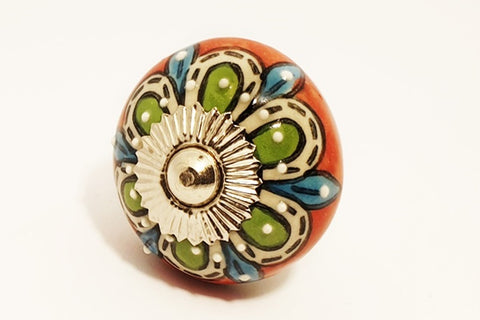 Ceramic brown/red green blue embossed unique floral round 4cm door knob pulls handles