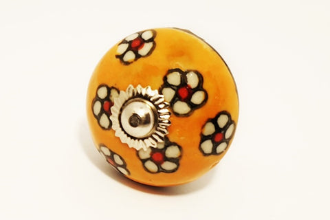 Ceramic vibrant yellow white red flowers unique round 4cm door knob F12