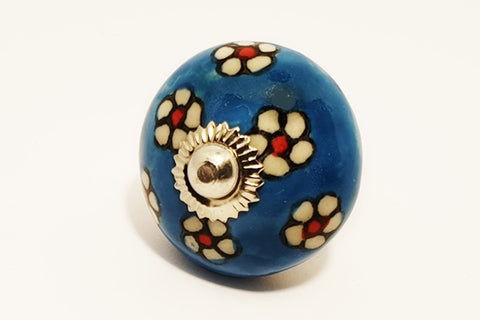 Ceramic aqua white red floral unique funky round 4cm door knob pulls handles