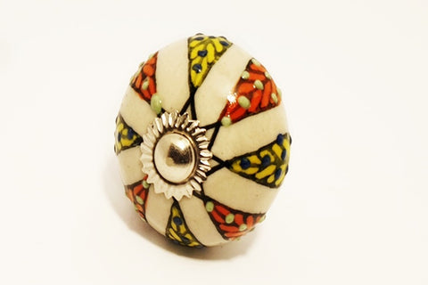 Ceramic red yellow candy embossed unique floral round 4cm door knob D14e