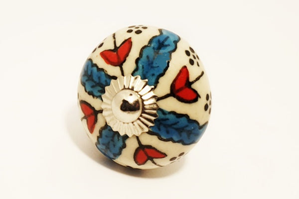 Ceramic blue white red  floral unique funky round 4cm door knob pulls handles
