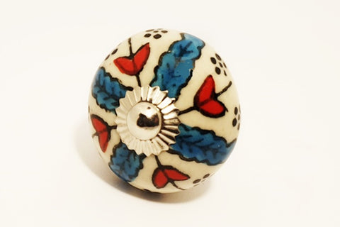 Ceramic blue white red  floral unique funky round 4cm door knob pulls handles e4b