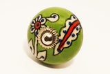 Ceramic green white red  floral unique funky round 4cm door knobs SB