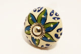 Ceramic  ocean blue yellow embossed unique funky round 4cm door knob pulls handles SB