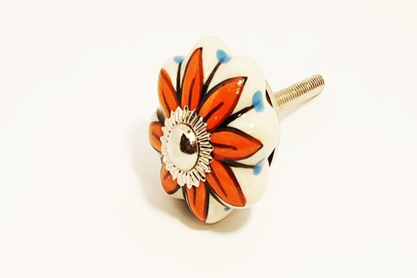 Ceramic red flower pumpkin small 3.5cm door knob pulls handles C2c