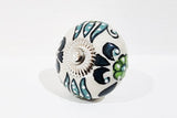 Ceramic blue ocean green embossed intricate design 4cm round door knob F5