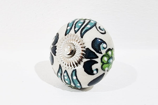 Ceramic blue ocean green embossed intricate design 4cm round door knob