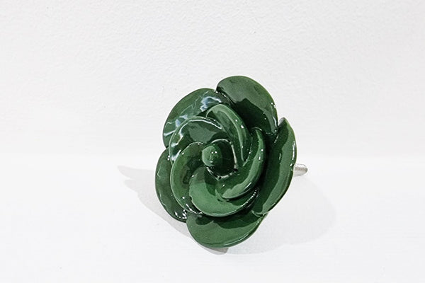 Ceramic beautiful shabby chic forest green rose 4.5cm door knob