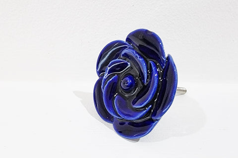 Ceramic beautiful shabby chic royal blue rose 4.5cm door knob d6c