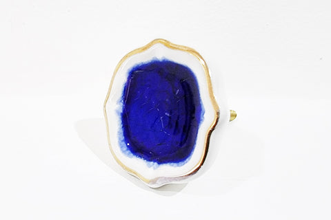 Ceramic 4cm unique blue retro style with gold rim door knobs d7b