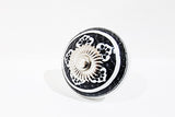 Ceramic 4cm delicate black/white floral print round door knobs A6