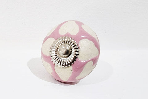 Ceramic  pink unique funky design hearts embossed 4cm round door knob handles C9c