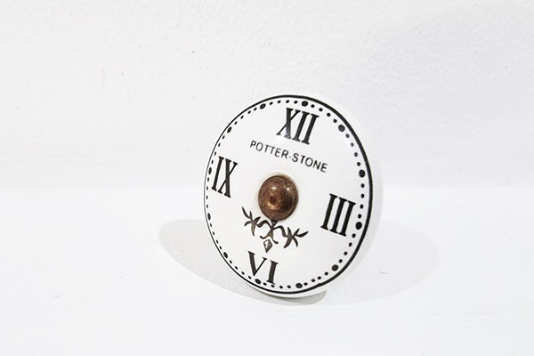 Ceramic potter stone clock vintage style shabby chic round printed 4cm door knob