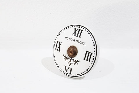 Ceramic potter stone clock vintage style shabby chic round printed 4cm door knob e2b