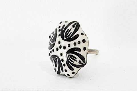 Ceramic 35mm black white unique embossed beautiful flower door knobs C9a