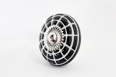 Ceramic stunning black white embossed round 4cm door knob C14a