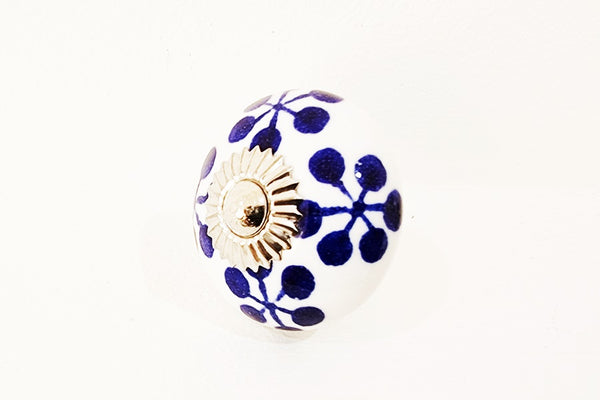 Ceramic snowflakes blue white floral 4cm round door knob