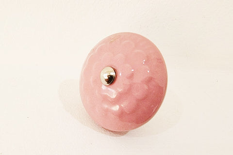 Ceramic shabby chic pink vintage style embossed 43mm door knobs D11b
