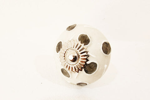 Ceramic black dots funky design embossed 4cm round door knob D12c