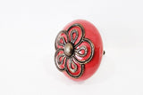 Ceramic vibrant red metal floral decor vintage style 4cm round door knob handles D10a