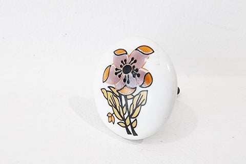Ceramic delicate floral design pink yellow mustard 4cm round door knob e13a