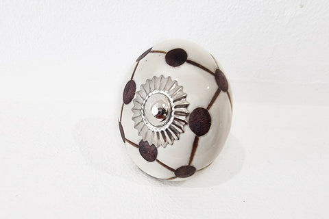 Ceramic black/brown white unique design round 4cm door knob D12b