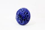 Ceramic royal blue embossed floral design 4.5cm round door knob SB