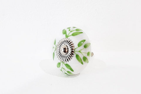 Ceramic mint green leafy design 4cm round door knob
