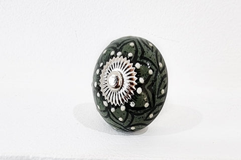 Ceramic unique kahaki green white embossed 4cm round door knob C18b