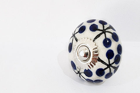 Ceramic royal blue snow flakes 4cm round door knobs G8