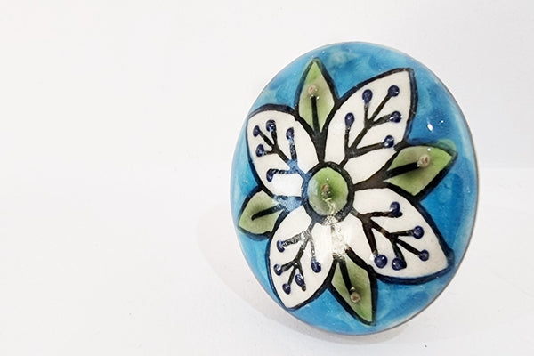 Ceramic aqua blue white green embossed 4cm round door knobs G8