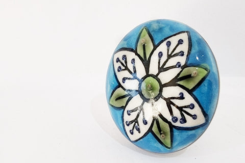 Ceramic aqua blue white green embossed 4cm round door knobs D13b