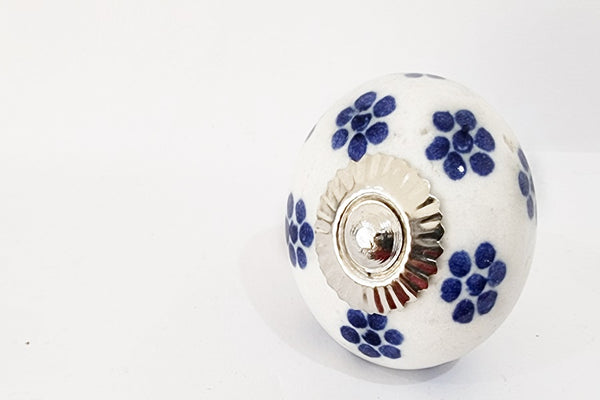 Ceramic royal blue delicate floral 4cm round door knobs