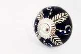 Ceramic royal blue floral 4cm round door knobs G10