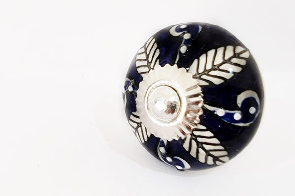 Ceramic royal blue floral 4cm round door knobs G10